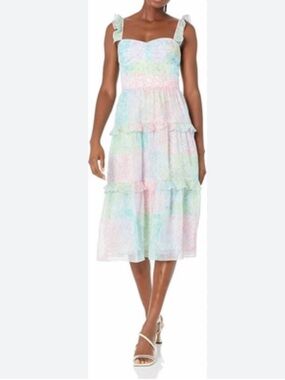 Amanda Urichard Pastel Floral Tiered Midi Dress - Size M